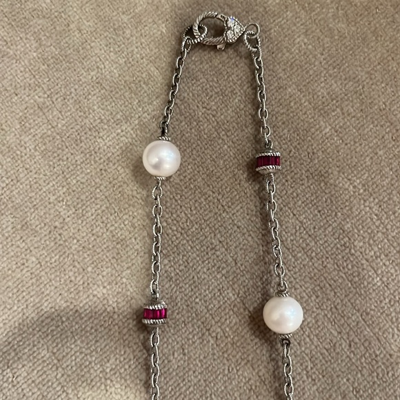 Judith Ripka Sterling Silver Necklace Chain Pearl Diamonique Rhodalite 17” - Picture 6 of 11